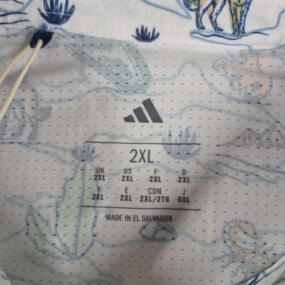 Adidas Polo Shirt Men's 2XL XXL White Perforated Desert Arizona Cactus Snake NWT